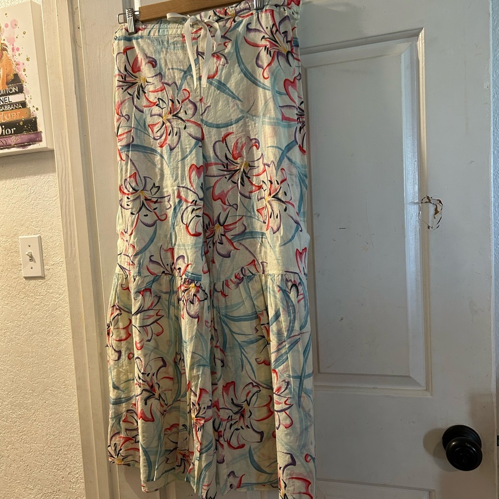 Anthropologie Floral Cream with Red & Blue Accents